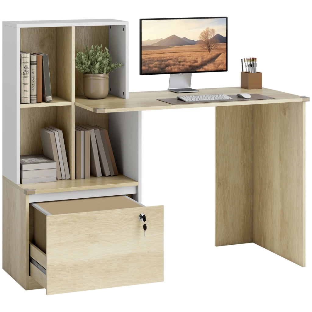 Scrivania con libreria e cassetto ¨C zephmum ¨C quercia e bianco 126x50x109 cm