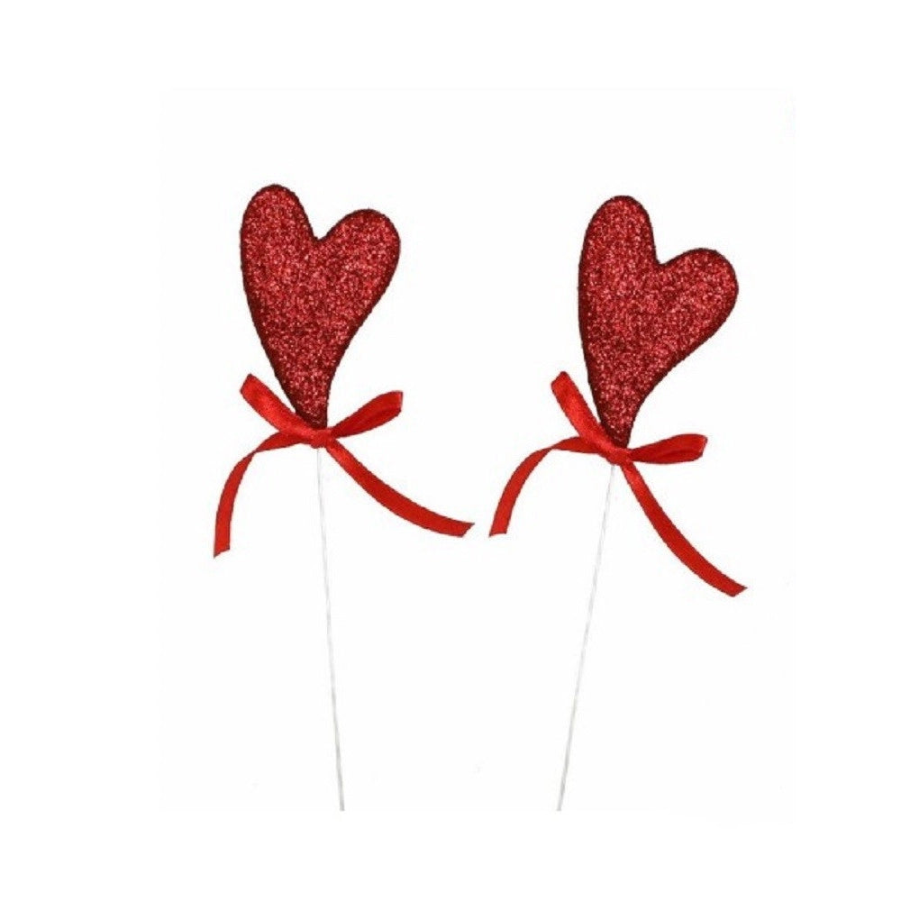 Trade Shop - Set 4 Cuori Glitterati In Polistirolo Spillone Con Stand 7cm San Valentino 68300 -