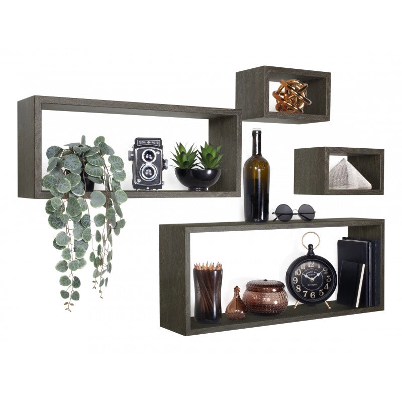 Set 4 Mensole da Muro, Pensile Bagno, Mensola Parete, Scaffale Parete, Rovere Scuro, 75x30 p15,5 cm, 60x25 p15,5 cm e 2 da 25x15 p15,5 cm - Merlino