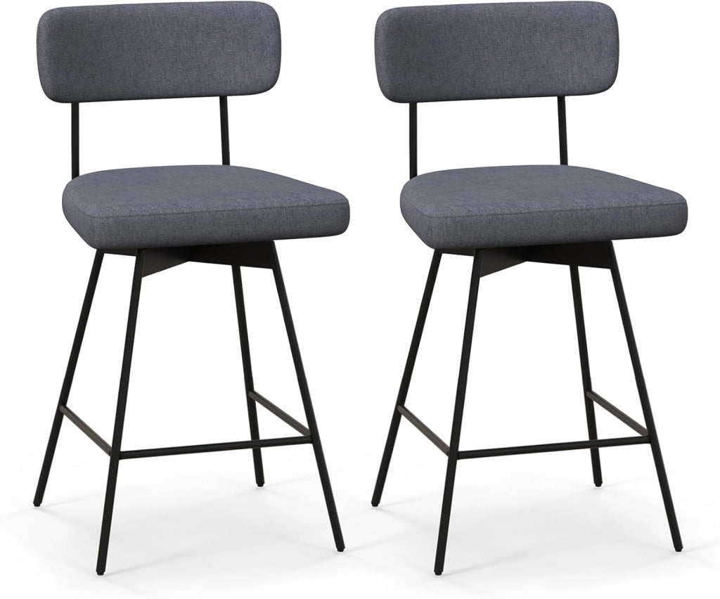 Set di 2 Sgabelli da Bar Girevoli a 360°, Sgabelli da Cucina con Schienale, Poggiapiedi, Sedia Alta Moderna Imbottita Struttura in Metallo, Altezza 90,5 cm, Capacità di 150 kg (Beige)