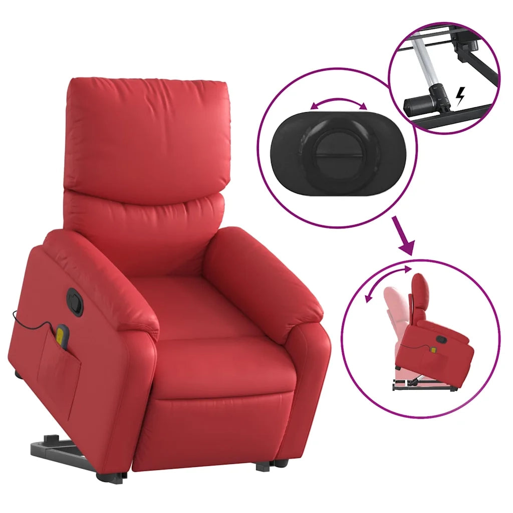 Poltrona Alzapersona Reclinabile Massaggio Rosso in Similpelle 3204898