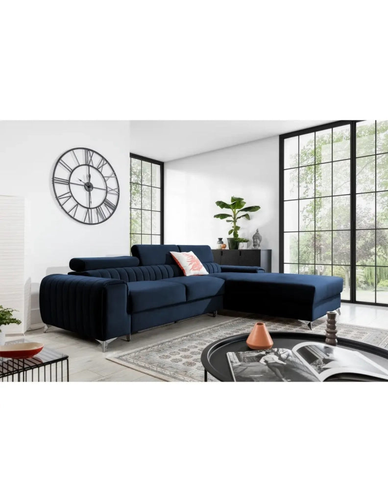 Divano angolare destro Blu scuro convertibile 3 posti JAYSON con chaise longue