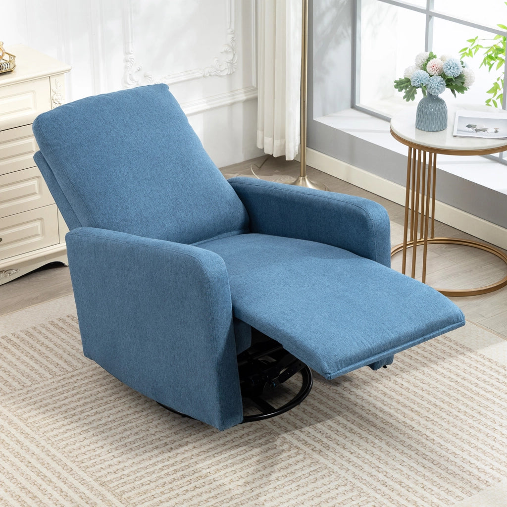 Poltrona Relax Reclinabile Manualmente a 135¡ã, Girevole a 360¡ã con Funzione Dondolo, Blu