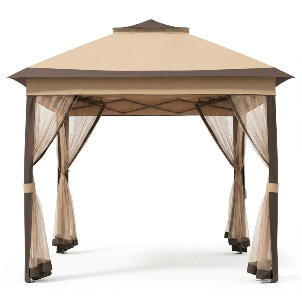 Gazebo Rapido Da Giardino Pop Up 3.33 x 3.33 Metri Altezza Regolabile Da 2.7 A 2.9 M Con Zanzariere Removibili Apertura Rapida E Borsa Trasporto Per Eventi Patio Piscina Campeggio Feste Kaki