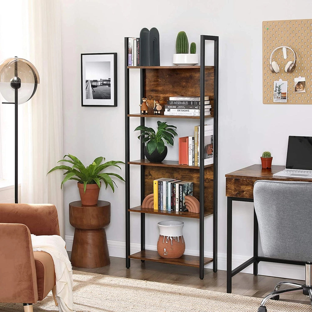 Libreria Valora Shelf in acciaio marrone rustico a 5 ripiani