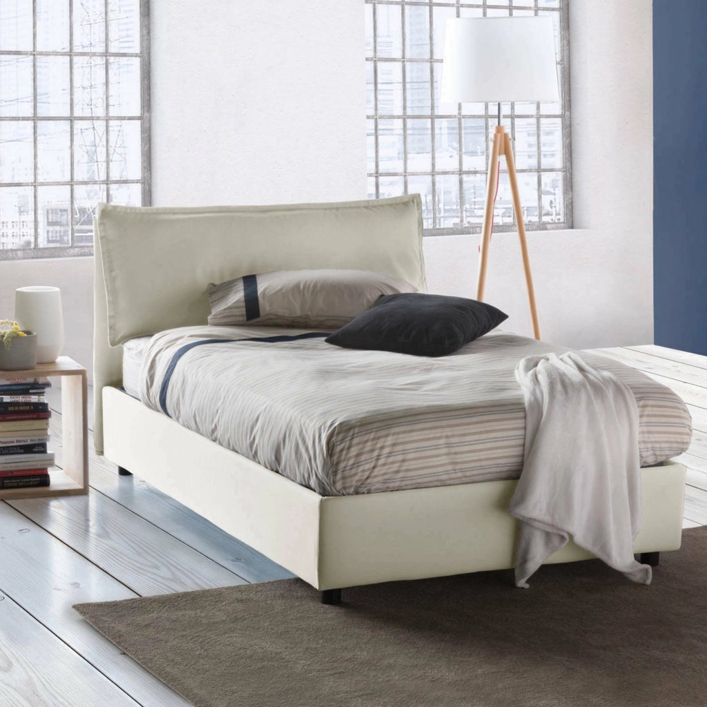 Asso, Letto Piazza e Mezza Sfoderabile Made in Italy, Beige