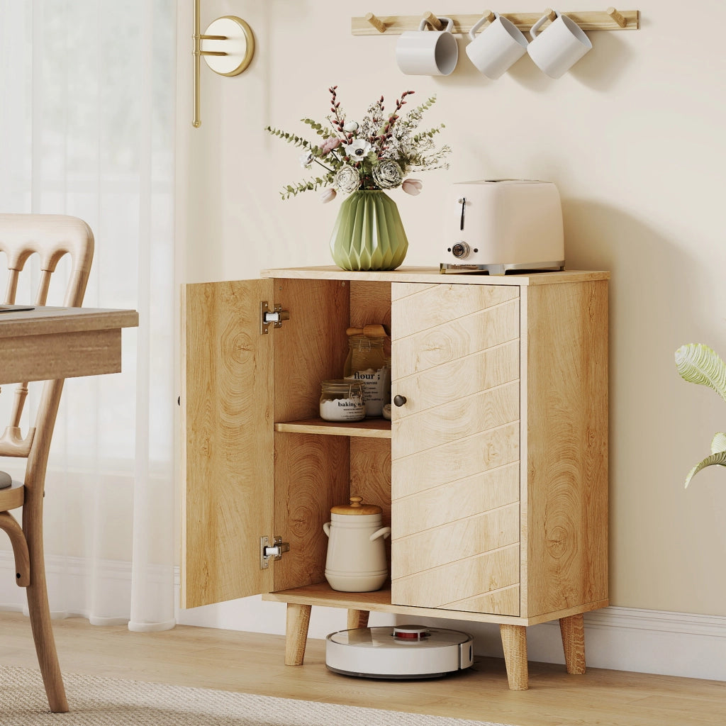 Mobile Multiuso Credenza Stile Vintage in Legno con Due Ripiani Interni, Salvaspazio per Casa, 60x30x76cm