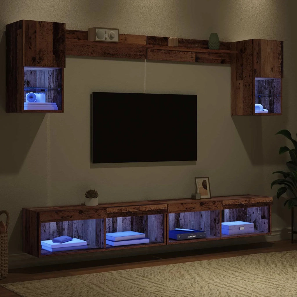 Unità a muro per TV con LED con led 6 pcs Legno vecchio 3402955