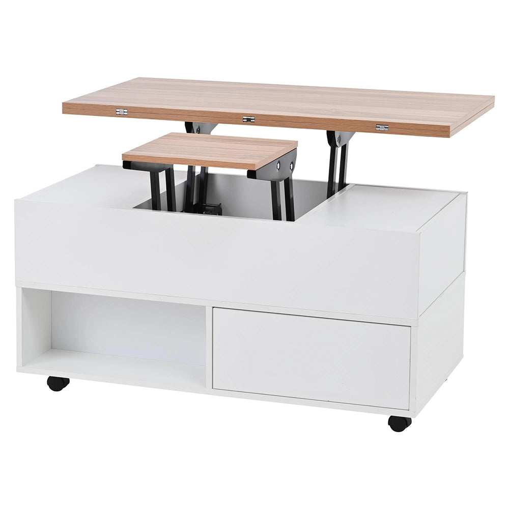 Tavolino regolabile - Xylo - 100x50cm 4 ruote bianco/legno