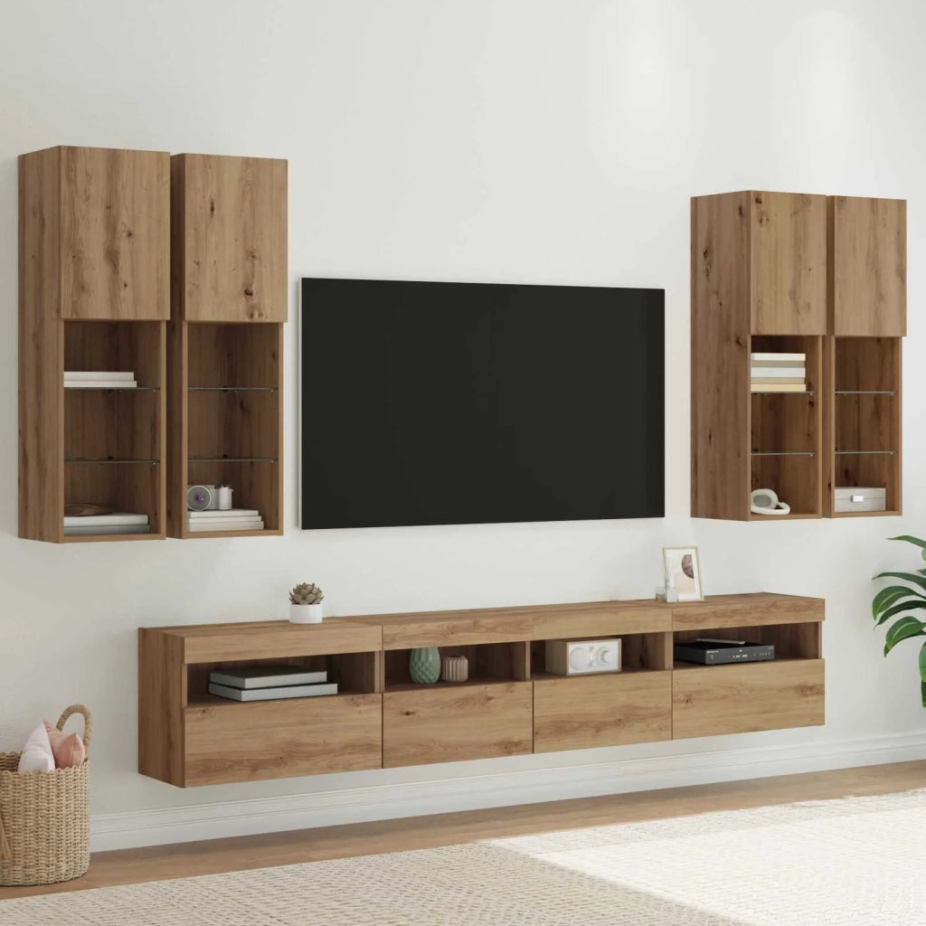 Set Mobile TV a Muro con Luci LED 7 pcs rovere artigianale 3402795