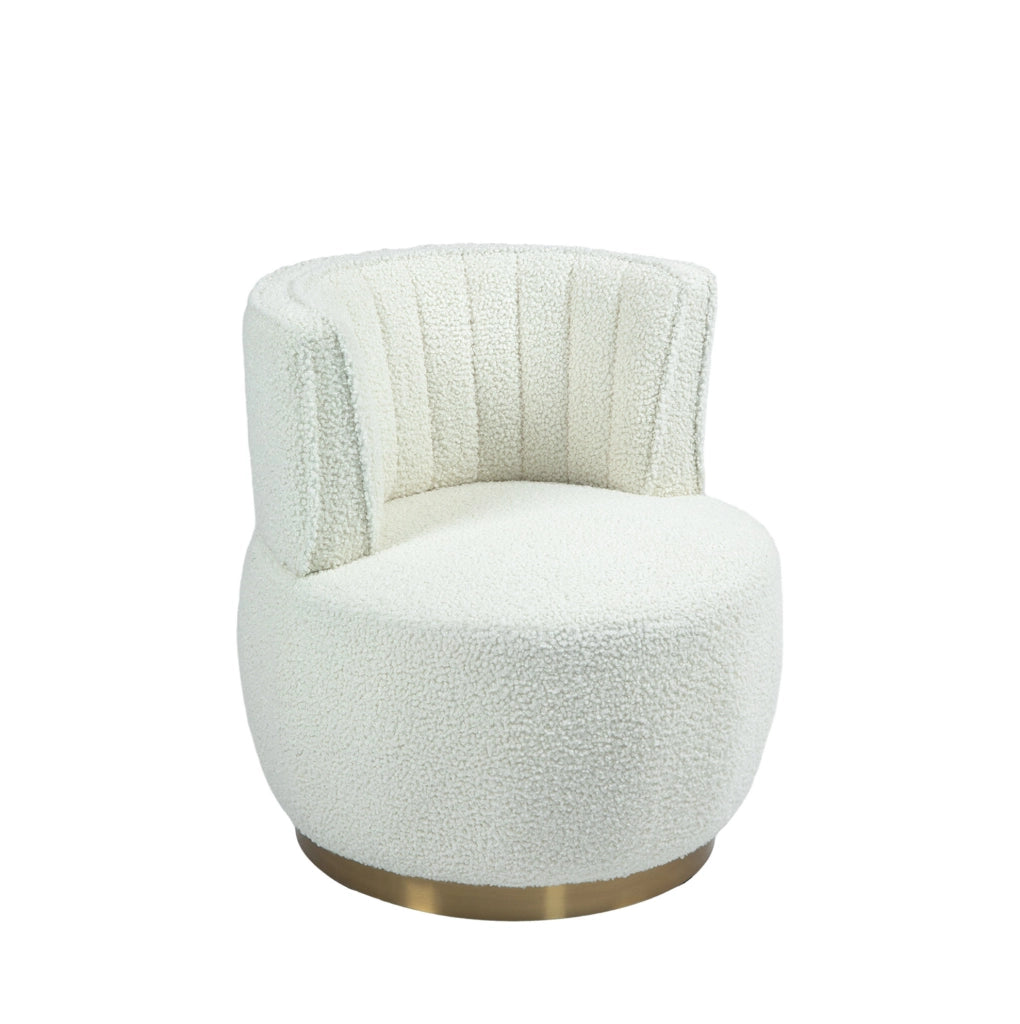 Poltrona girevole 360° in Teddy bianco; seduta imbottita; struttura in legno e metallo; 62;5x62x69;5 cm