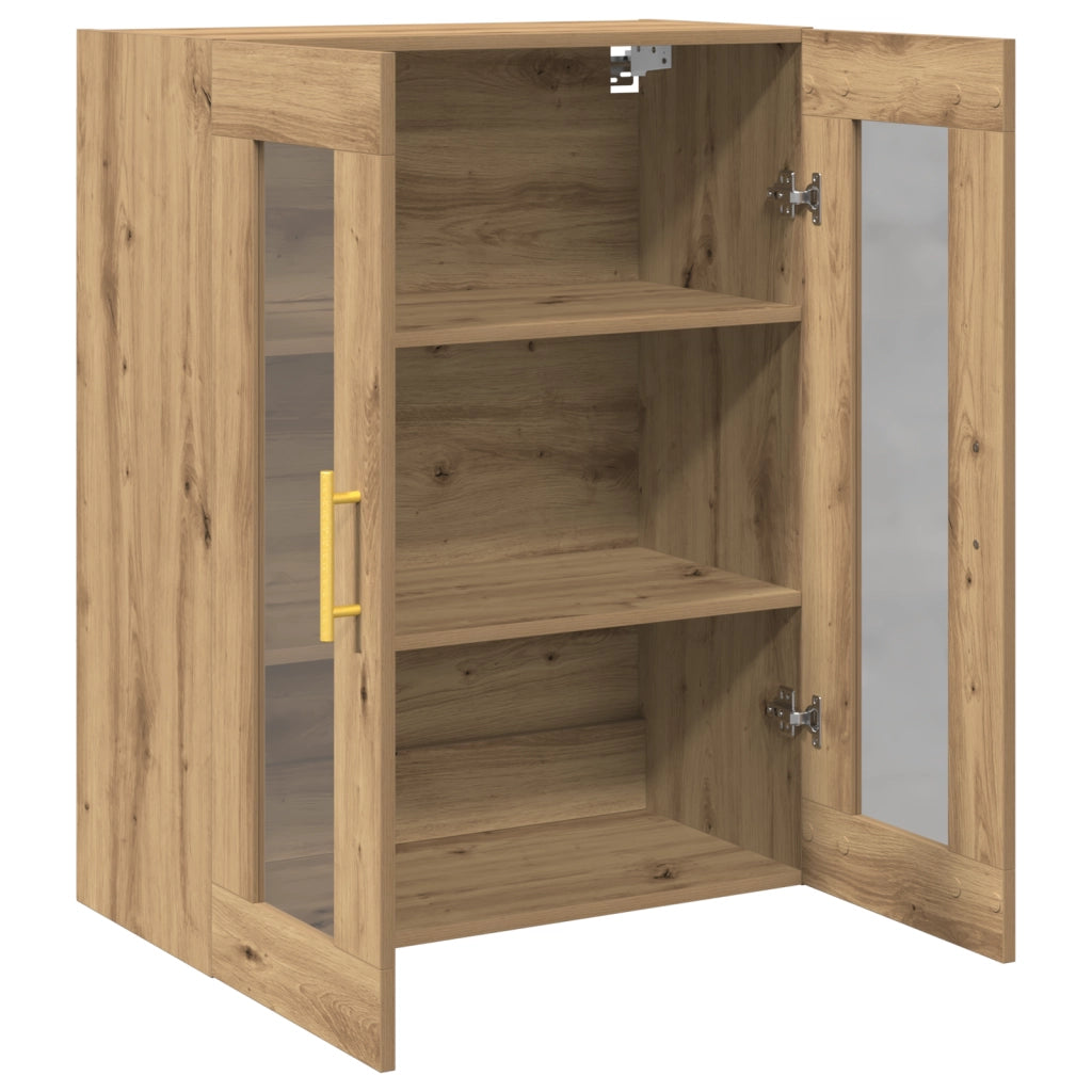 Mobile a muro con porte in vetro in rovere artigianale 69,5x34x90 cm