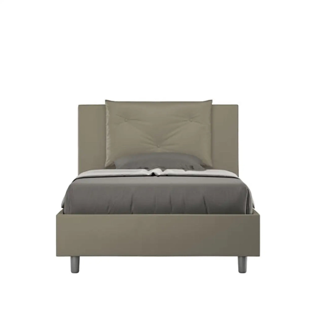 Letto una piazza e mezza con rete imbottito 120x190 similpelle cappuccino Appia