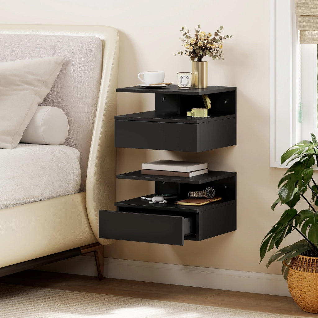 Comodino sospeso con cassetto ¨C Xylo ¨C nero 35x32x22.5 cm set 2 pezzi