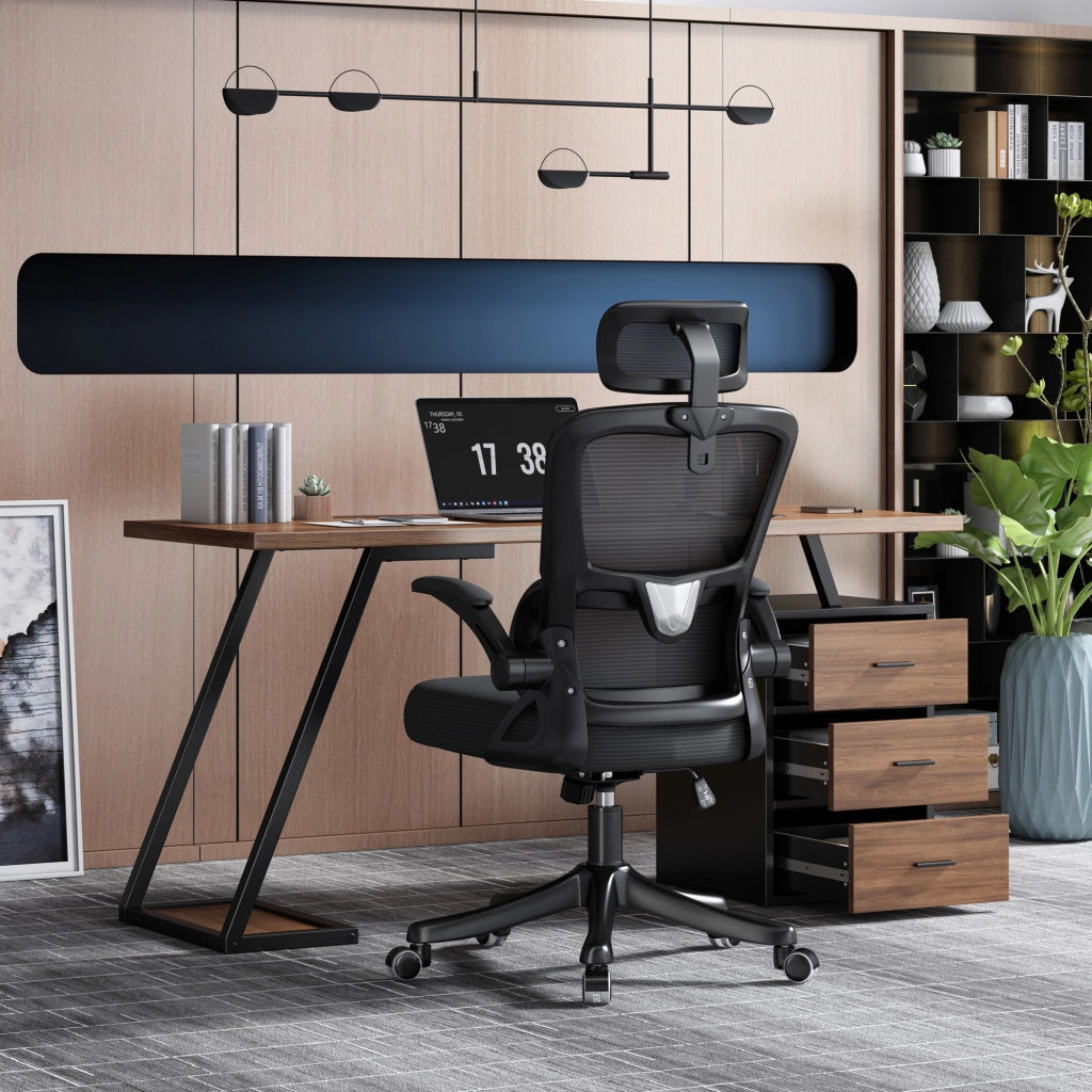 Scrivania con guida soft close e supporto CPU - per ufficio e studio - 135.5x58x75 cm - in MDF - marrone scuro