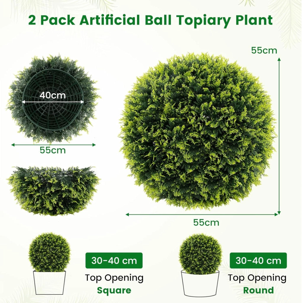 Set di 2 palline di cedro artificiale, piante sferiche finte, 55 cm, arbusti rotondi, verde, resistenti al sole, palline decorative per giardino, cortile, matrimonio e festa