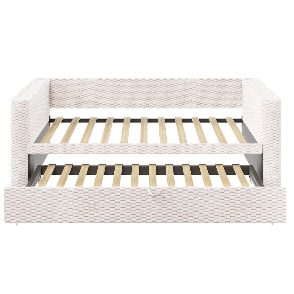 Divano Letto Estraibile con LED ¨C Xylo ¨C Velluto Beige 90x200 / 180x200