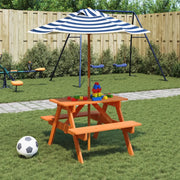 vidaXL Tavolo da Picnic per 4 Bambini con Ombrellone Legno di Abete