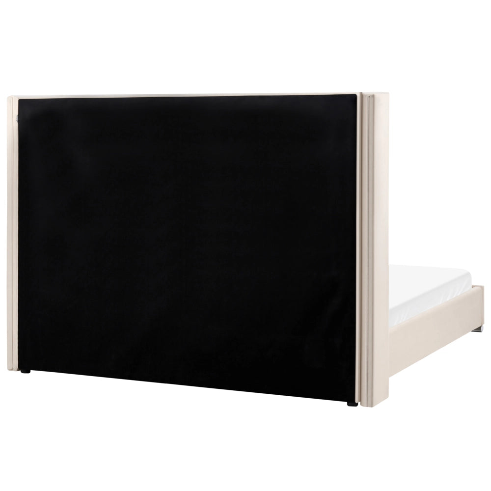 Letto con rete in velluto bottonato, elegante, bianco sporco, 180 x 200 cm