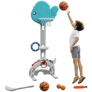 Canestro Basket per Bambini 5 in 1 con Altezza Regolabile, Porta da Calcio e Golf, Et¨¤ 3-6 Anni