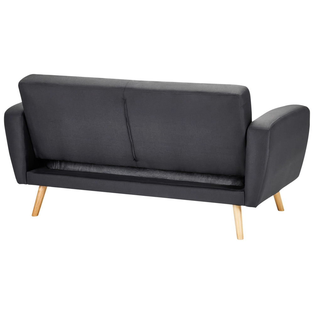 Divano Letto Rivestito In Tessuto Nero 2 Posti Trasformabile Gambe In Legno Soggiorno Moderno E Minimalista