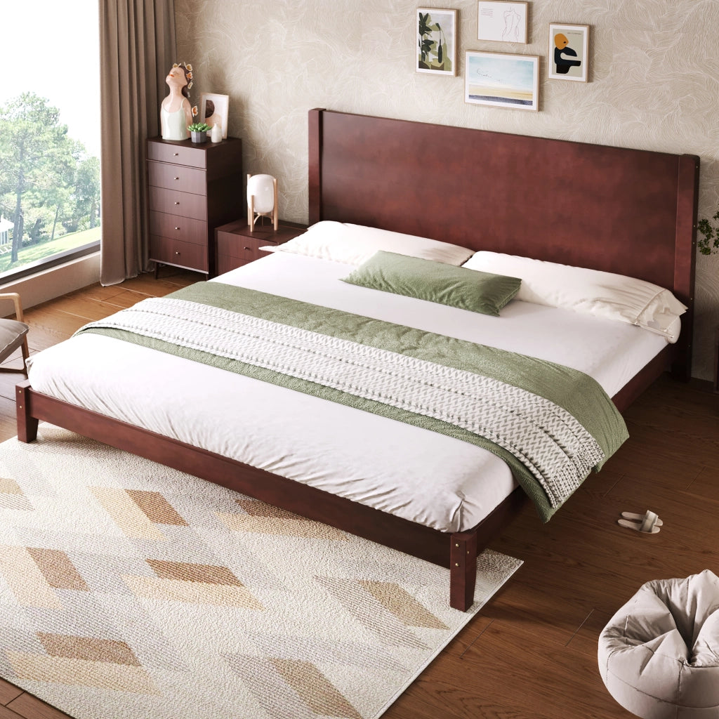 Letto matrimoniale 180 × 200 cm con testiera e supporto a doghe, senza materasso, in MDF e legno, marrone