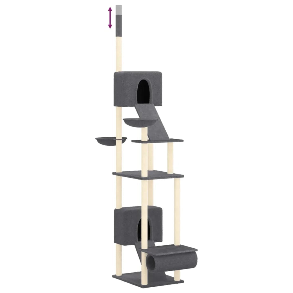 Tiragraffi per gatti mobile torre da arrampicata giocattolo tiragraffi piattaforma da arrampicata dal pavimento al soffitto scuro 277-303 cm grigio 02_0022762