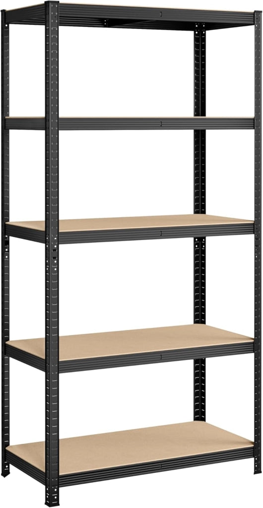 SONGMICS Scaffalatura a 5 Ripiani, Scaffale in Acciaio, Montaggio Rapido, Utensili, Strumenti in Garage, Magazzino, Ripostiglio, Portante 875 kg, 40 x 90 x 180 cm, Nero GLR040B01