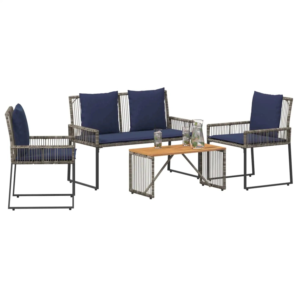 Set di Mobili da Esterno 9 pcs Grigio e Blu Navy polyrattan