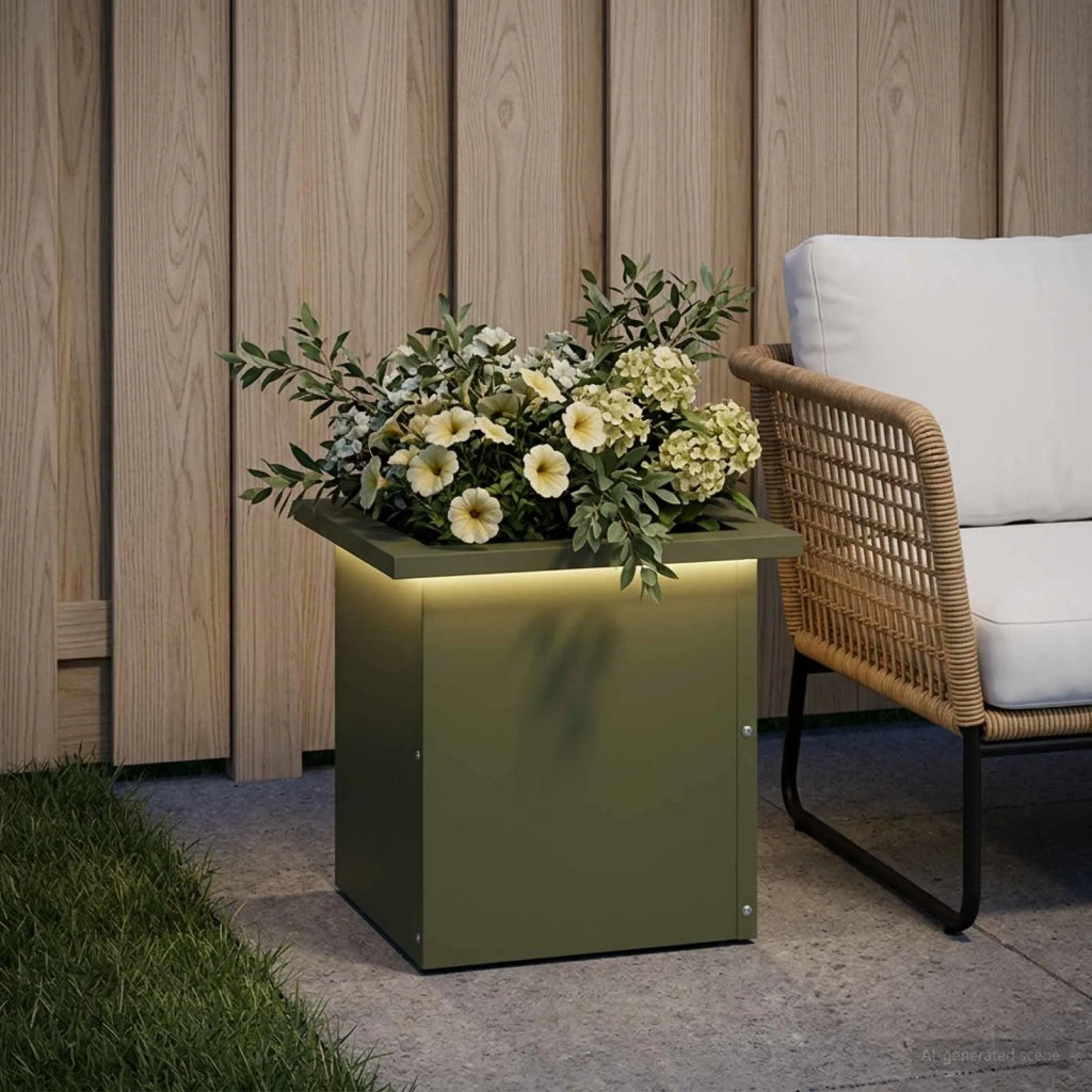 Fioriera da giardino con LED Verde Oliva 30 x 30 x 30 cm 8008062