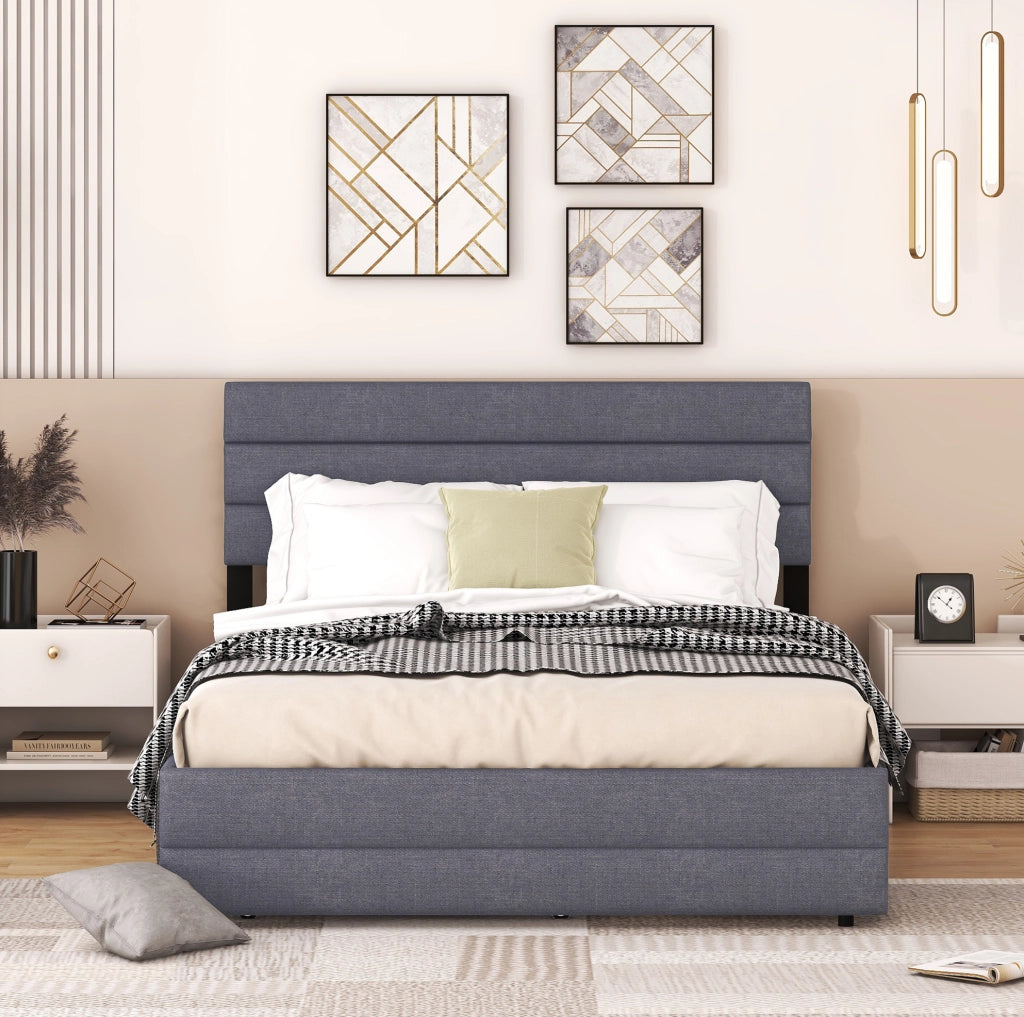 Letto matrimoniale 140x200 cm con letto estraibile e 2 cassetti; grigio