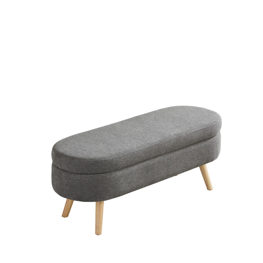 Panca contenitore ovale 110 cm con fori di ventilazione e piedini antiscivolo in chenille grigio