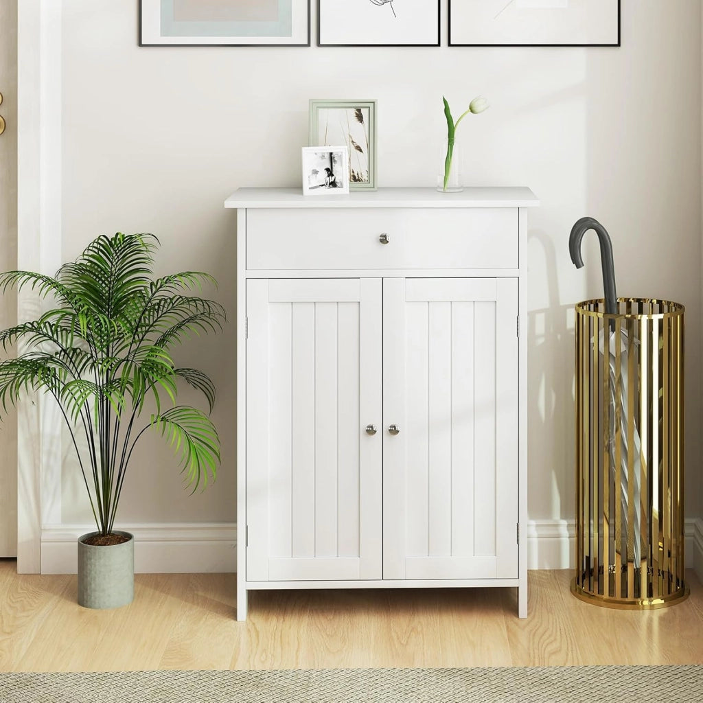 Armadietto bagno autoportante con 2 ante, 1 cassetto e 3 ripiani regolabili, mobiletto base per soggiorno, ingresso, cucina, 60 x 30 x 80 cm (bianco)
