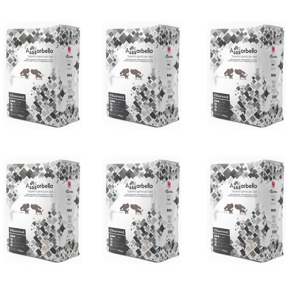 Multipack 6 confezioni assorbello tappetini igienici carbone attivo charcoal per cani 60x60