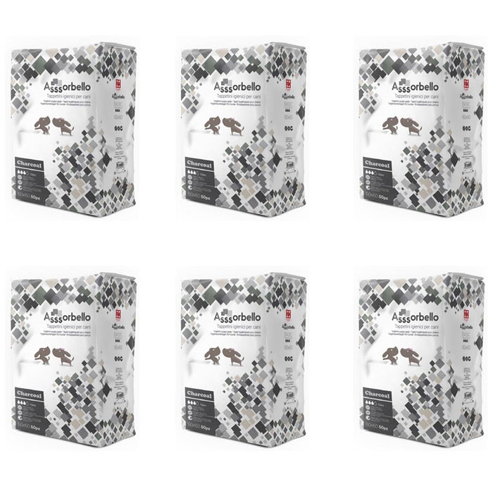 Multipack 6 confezioni assorbello tappetini igienici carbone attivo charcoal per cani 60x60
