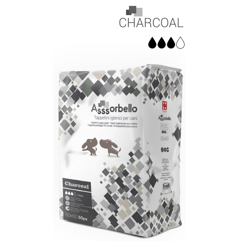 Multipack 6 confezioni assorbello tappetini igienici carbone attivo charcoal per cani 60x60