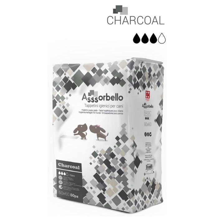 Multipack 6 confezioni assorbello tappetini igienici carbone attivo charcoal per cani 60x60