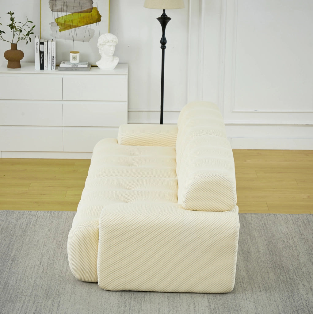 Divano Cloud a due posti beige con braccioli larghi e design moderno, 224x104x66 cm
