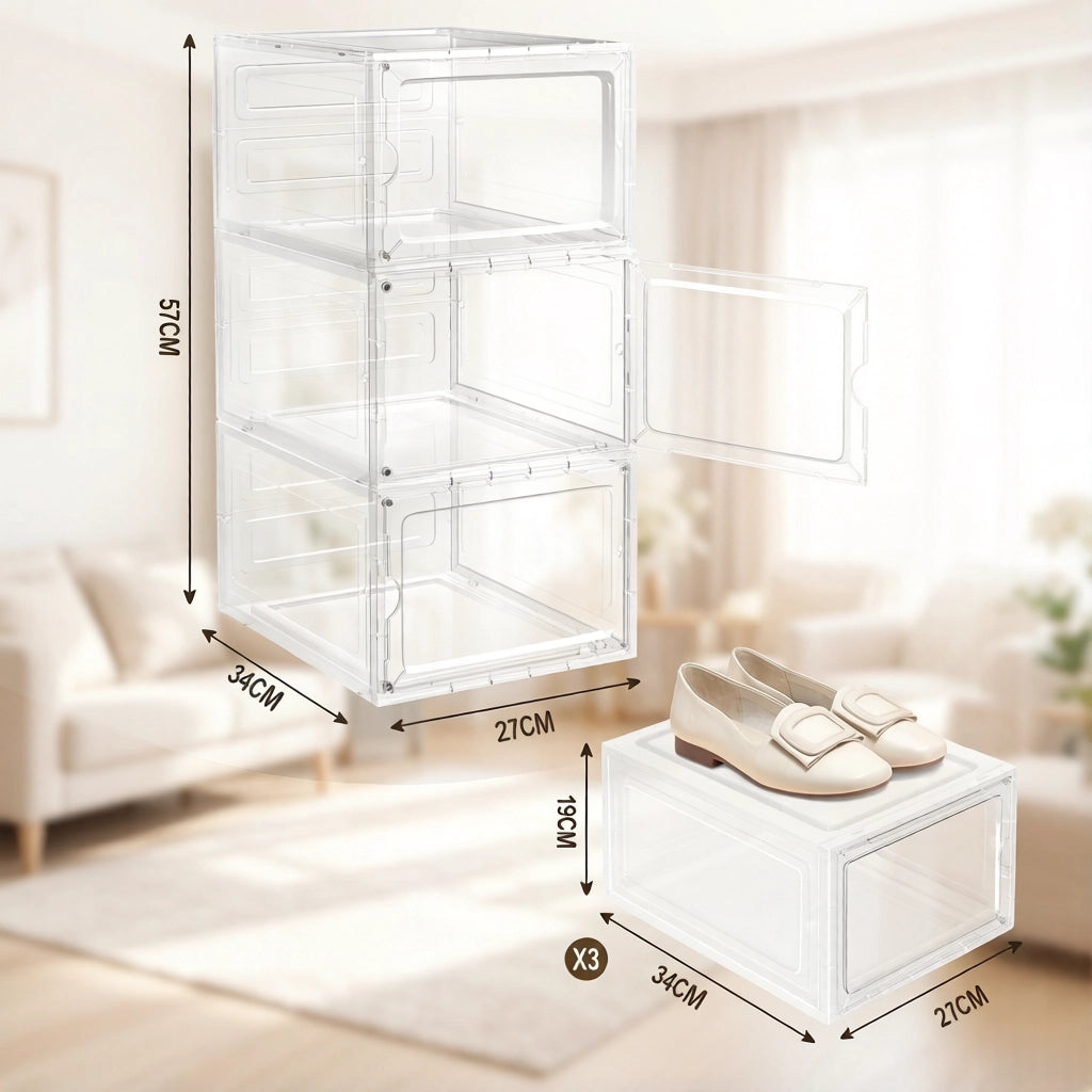 SCATOLA CONTENITORE Impilabile Set da 3 pezzi Trasparente 27 x 34 x 19 cm