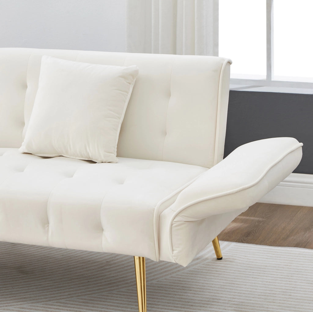 Divano letto 215x81.5 cm con schienale e braccioli regolabili in schiuma bianco antico