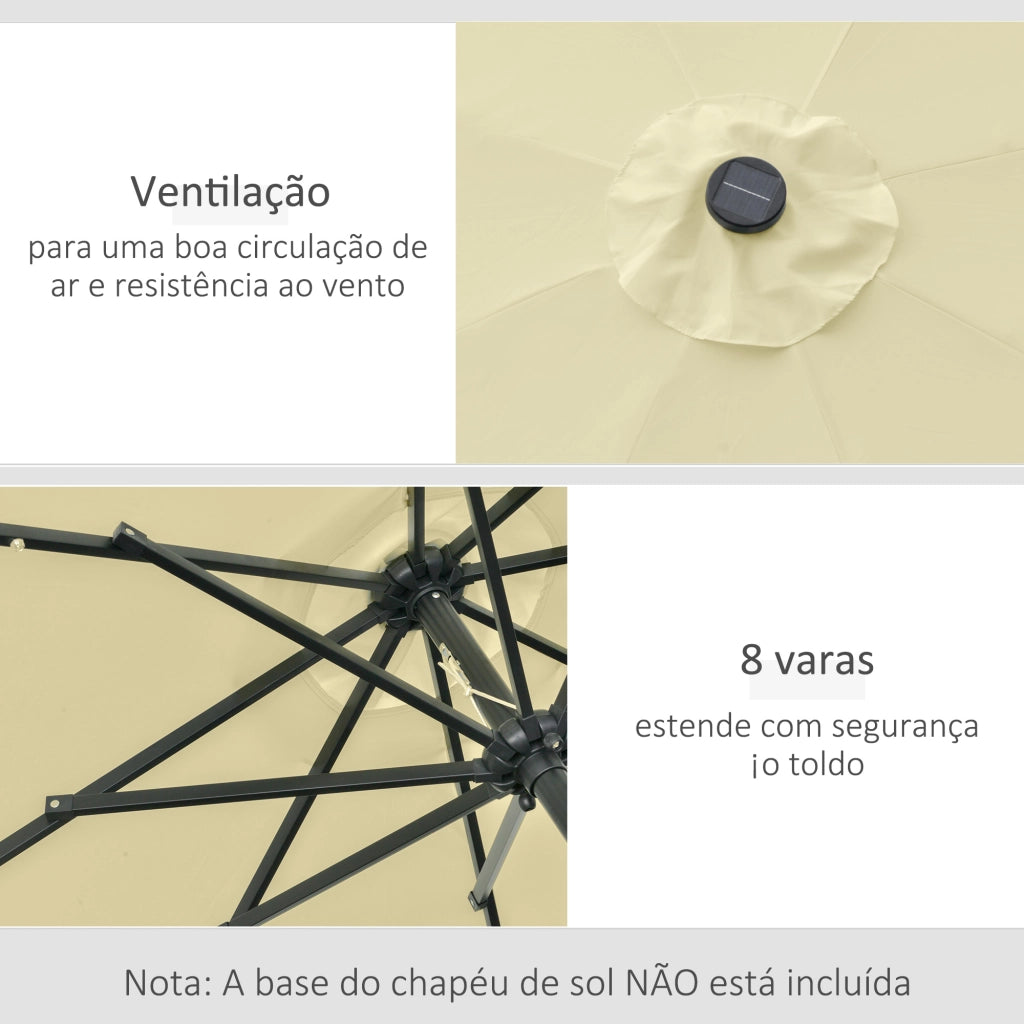 Ombrellone da Giardino con 32 LED Solari ¨C Xylo ¨C ?265 cm Beige Inclinabile con Manovella Acciaio