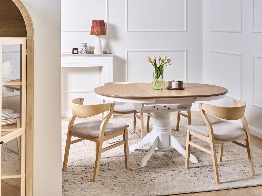 Tavolo da pranzo allungabile in legno di frassino chiaro 106/150 cm stile retrò vintage