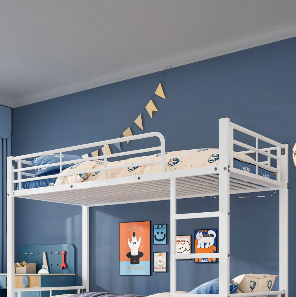 Letto a castello in metallo bianco con letto estraibile 90x200 cm e 90x190 cm