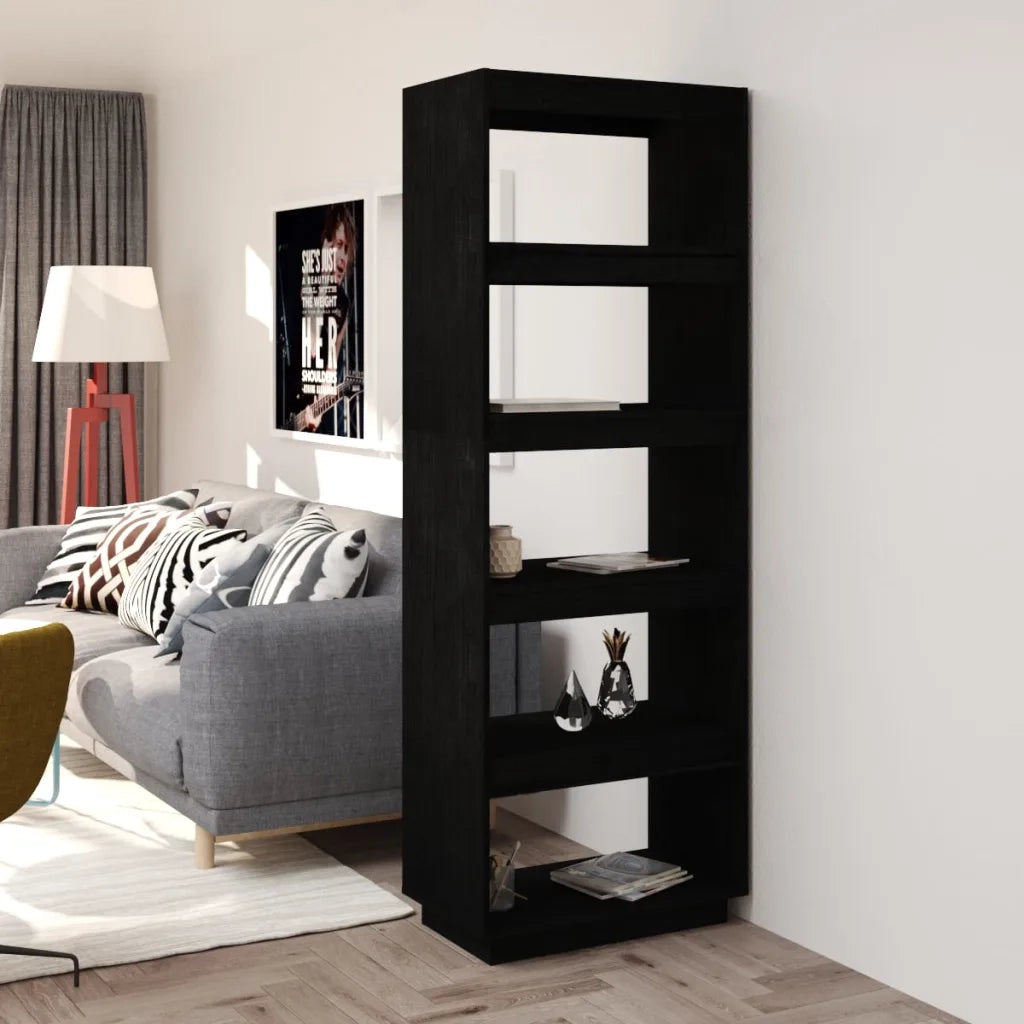 Libreria/Divisorio Nero 60x35x167 cm in Legno Massello di Pino 810878