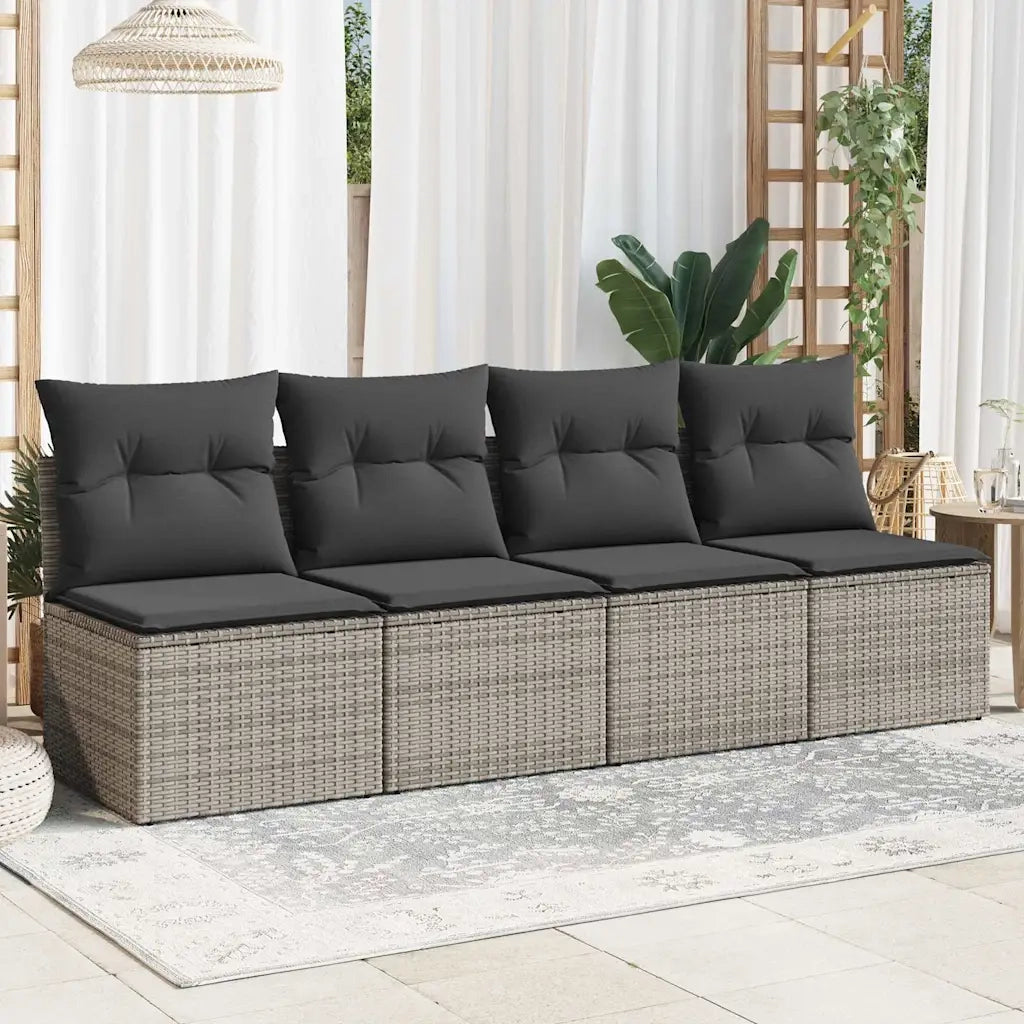 Divano da Giardino con Cuscini 4 Posti-Sofa da Giardino-Divano da esterno Grigio in Polyrattan 810944