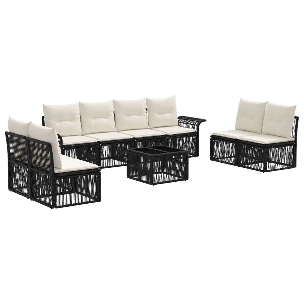 Set Divano da Giardino 9 pcs Nero polyrattan