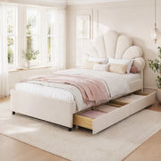 Letto imbottito per bambini 90 x 200 cm in velluto beige con 2 cassetti e testiera decorativa