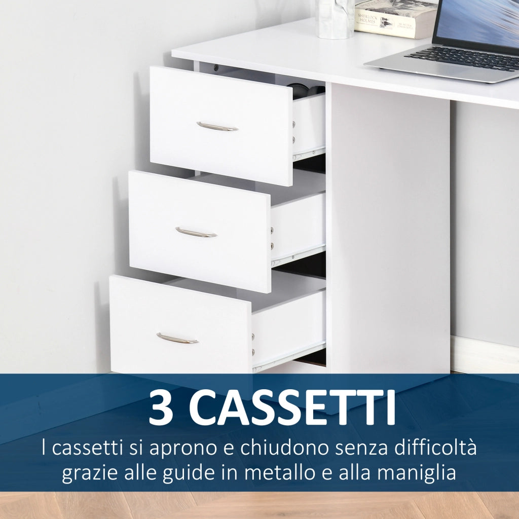 EasyComfort Scrivania Porta PC con 3 Cassetti e 3 Ripiani, Scrivania per Camera e Ufficio in Legno 120x49x72cm Bianco