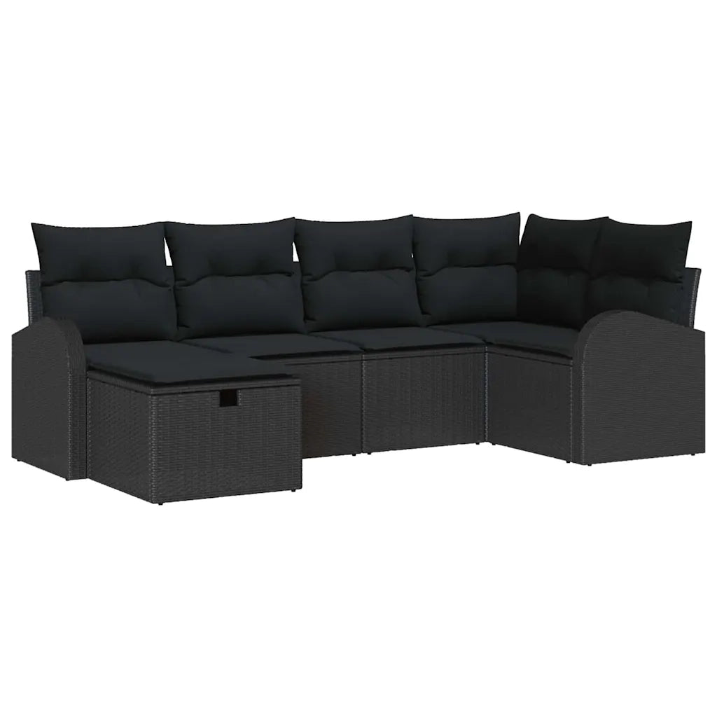 Set di divani con cuscino con archiviazione Nero polyrattan