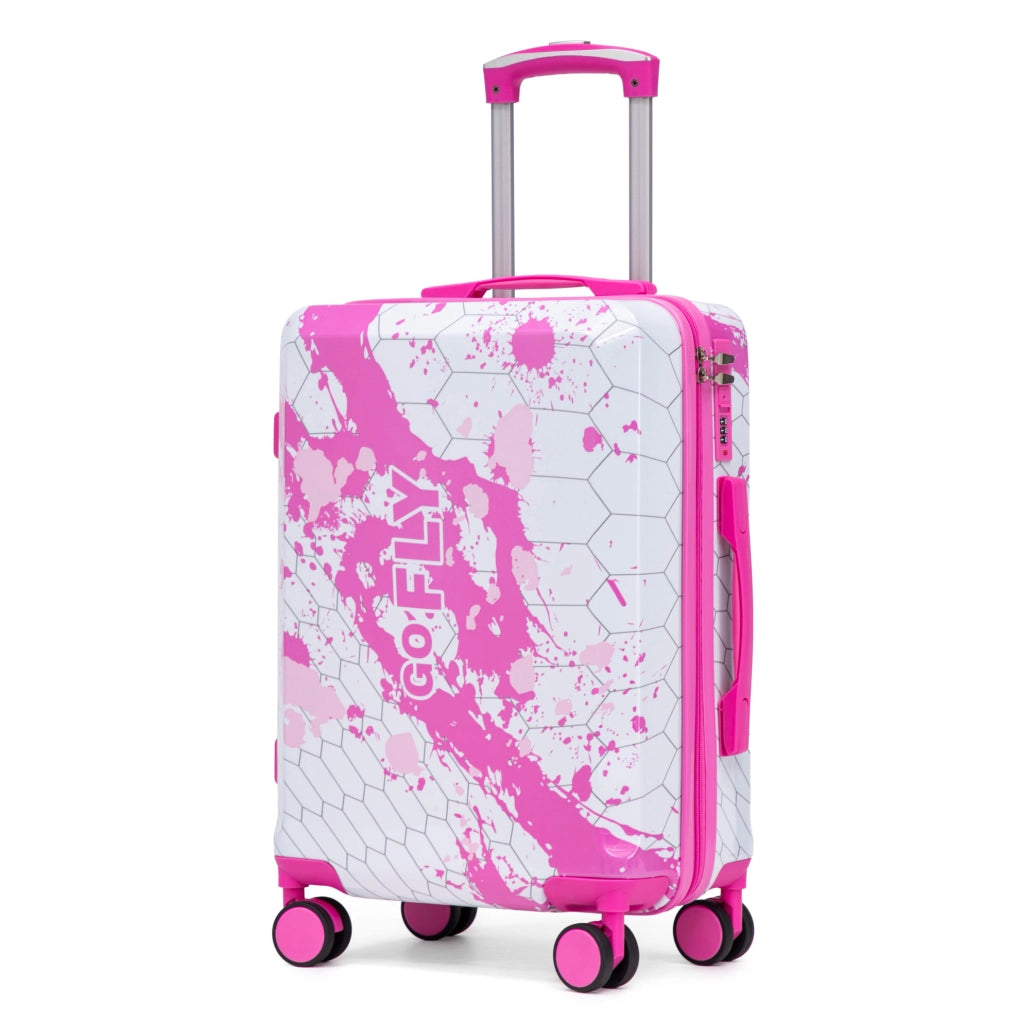 Set di 3 Valigie Rigide in PC con Stampa e Lucchetto a Combinazione Rosa - 20", 24", 28"